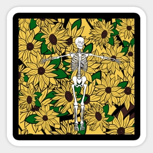 Skeleton in sunflower garden Sticker